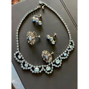 Vintage Glass Rhinestone Blue Ice Set With Two Sets Earrings